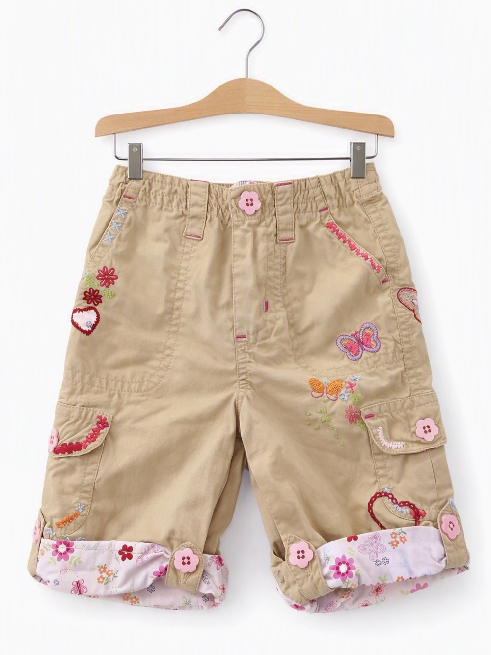 10/$15 Gap Tan Embroidered Cargo Pants with Floral Trim
